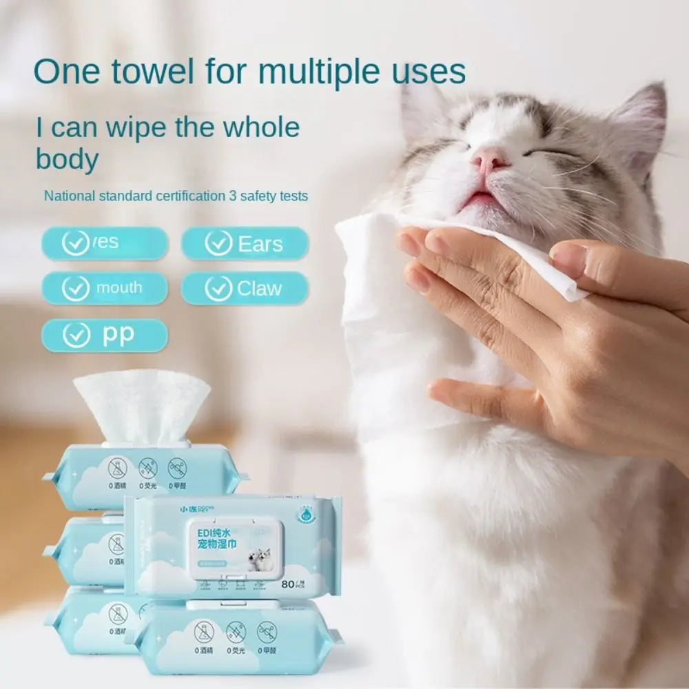 80Pcs/Pack Pet Wipes Pet Eye and Ear Wipes for Wiping Pets Dog Cat Pure Water Wet Pet No-Rinse Tear Stain Removal Cleaning
