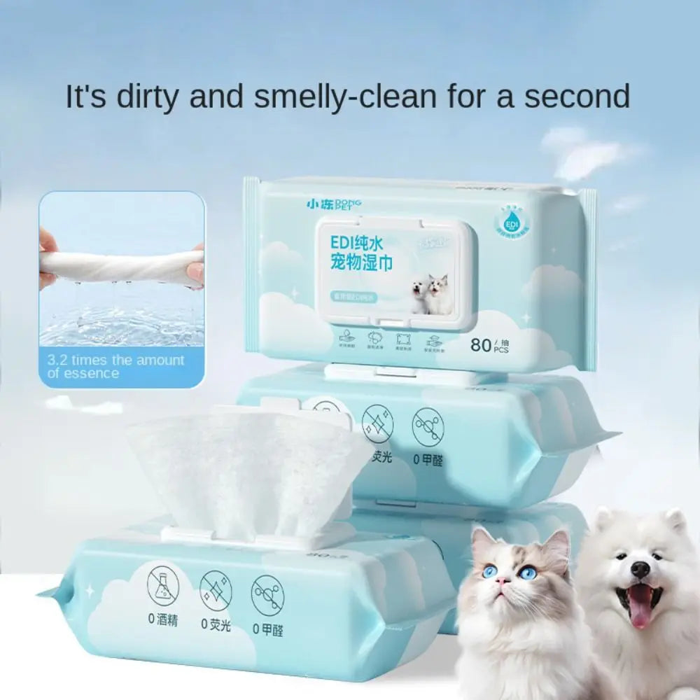 80Pcs/Pack Pet Wipes Pet Eye and Ear Wipes for Wiping Pets Dog Cat Pure Water Wet Pet No-Rinse Tear Stain Removal Cleaning