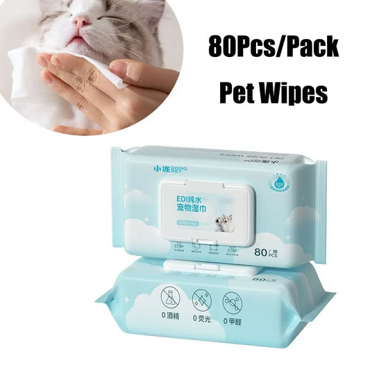 80Pcs/Pack Pet Wipes Pet Eye and Ear Wipes for Wiping Pets Dog Cat Pure Water Wet Pet No-Rinse Tear Stain Removal Cleaning